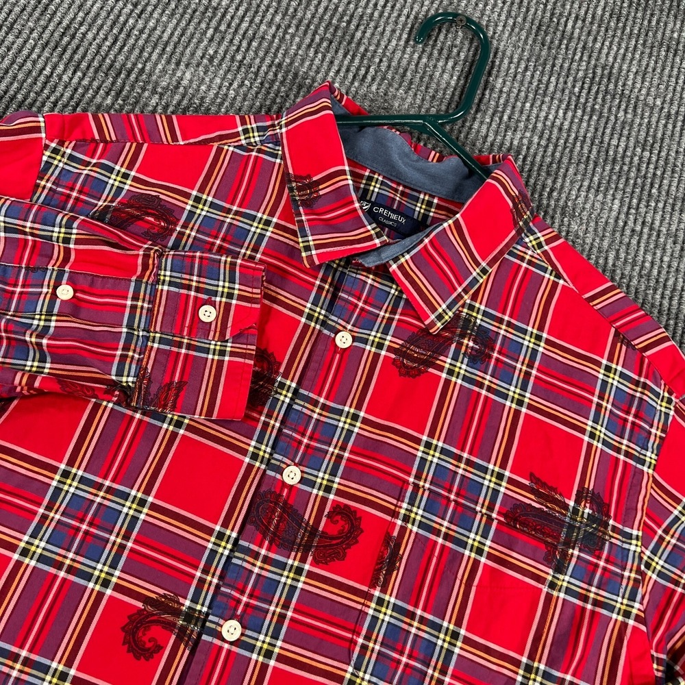 Cremieux Shirt Mens XL Extra Large Red Paisley Plaid Long Sleeve Button Up